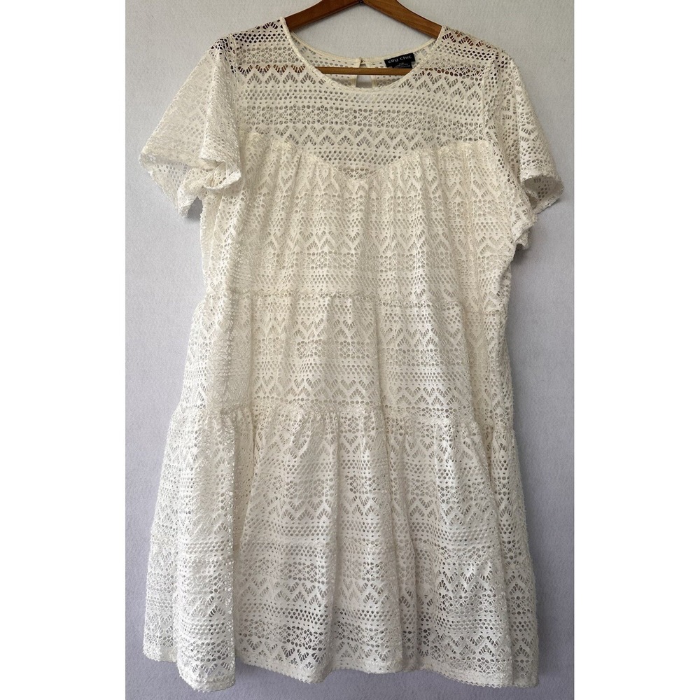 City Chic Dress White Lace Lined Cottagecore Babydoll Summer Sz L